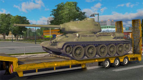 Trailer with a T-34 85 tank