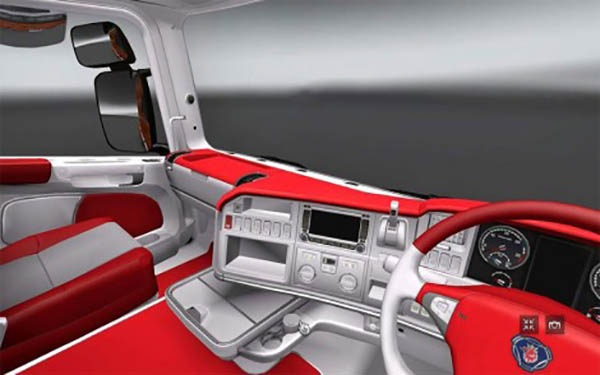 Scania r red and white interior